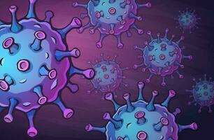 Vektor Illustration. Hintergrund mit Makro Bild von Coronavirus Zellen von Chinesisch. Virus Ursache Atemwege Infektion 2019-nCoV. global Welt Epidemie. tötlich Corona Bakterien. Hintergrund Kontur Grafik