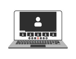 Videoanruf Schnittstelle, Video Anruf Bildschirm Symbole und ui Vorlage zum Laptop, Vektor überlagern. Video Konferenz oder Videoanruf online Plaudern Attrappe, Lehrmodell, Simulation zum Laptop Anwendung mit Anruf Tasten