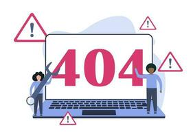 404 Verbindungsfehler. Die Assistenten überprüfen die Situation. Entschuldigung, Seite nicht gefunden vektor