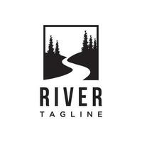 Logos von Flüssen, Bächen, Ufern und Bächen. Fluss-Logo mit Kombination aus Bergen und Ackerland mit Konzeptdesign-Vektorillustrationsvorlage. vektor
