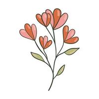 färgrik blomma, hand ritade, vektor platt illustration. blommande växter med stjälkar och löv isolerat på vit. blommig dekoration eller gåva. för din design