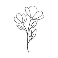 schwarze Schattenbilder von Gras, Blumen und Kräutern lokalisiert auf weißem Hintergrund. handgezeichnete Skizze Blumen und Insekten. vektor