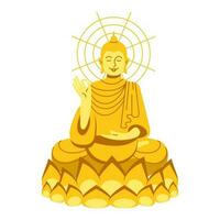 das golden Buddha ist Sitzung und lächelnd. asiatisch Buddhist Schrein. golden Statue, Mantras, Meditation, Spiritualität vektor