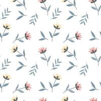 nahtlos Muster, klein Blumen und verstreut Blätter. Blumen- rustikal Hintergrund, drucken, Textil, Hintergrund, Vektor