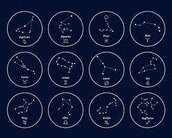 satz von tierkreiskonstellationen mit namen und symbolen, astrologisches horoskop. Illustrationsvektor vektor