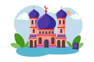 Lycklig eid ul Adha mubarak design och get illustration med moské vektor