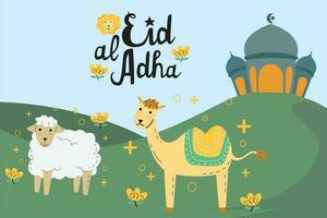 eid mubarak eid ul Adha mobarak och moské illustration kamel får vektor