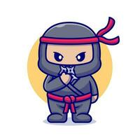 süß Ninja mit Shuriken Karikatur Vektor Symbol Illustration. Menschen Mode Symbol Konzept isoliert Prämie Vektor. eben Karikatur Stil