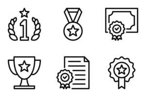 Trophäe und vergeben Linie Symbole Satz. Gewinner, Abschluss, Zertifikat, Qualität, legal, Zufriedenheit, Medaille, akademisch, Sieg, Sieg vektor