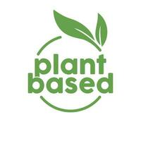 Pflanze basierend Logo. kreisförmig gestalten Base mit Pflanze Blatt. vegan und Vegetarier freundlich Abzeichen. vektor