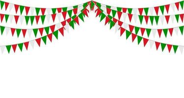 Italienisch Republik Tag, 2 .. Juni. Ammer hängend rot Weiß Grün Flagge Dreiecke Banner Hintergrund. Italien, Iran, Portugal, Libanon, Weißrussland, Bulgarien, Mexiko. Party, gerecht, Weihnachten, Neu Jahr, Karneval. vektor