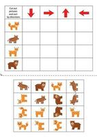 Schnitt und kleben Wald Tiere Karten. links, Rechts, hoch, runter. vektor