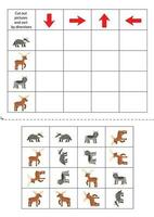 Schnitt und kleben Wald Tiere Karten. links, Rechts, hoch, runter. vektor