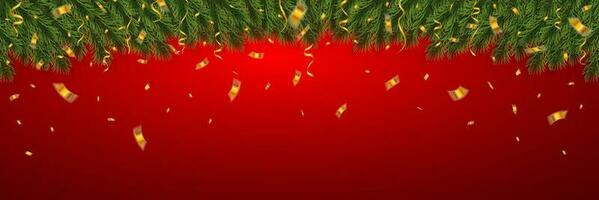 festlich Weihnachten oder Neu Jahr Hintergrund. Weihnachten Tannenbaum Geäst mit Konfetti. Feiertage Hintergrund. Vektor Illustration