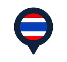 Thailand Flagge und Kartenzeiger Symbol. Nationalflagge Ort Symbol Vektor Design, GPS Locator Pin. Vektorillustration