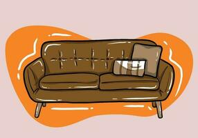 Leben Zimmer Innere braun Sofa. Karikatur eben Stil Illustration. können Sein benutzt wie Poster, zum Artikel, Drucke. Raster Ausführung. vektor