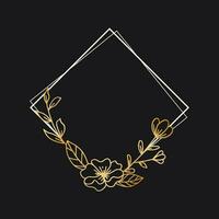 Gold Blumen- Rand mit Hand gezeichnet Blätter und Blumen zum Hochzeit Einladung, danken Sie Karte, Logo, Gruß Karte vektor