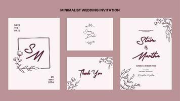 en uppsättning av minimalistisk bröllop inbjudan mall med hand dragen blommor och löv dekoration vektor