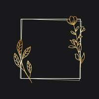 guld blommig gräns med hand dragen löv och blommor för bröllop inbjudan, tacka du kort, logotyp, hälsning kort vektor