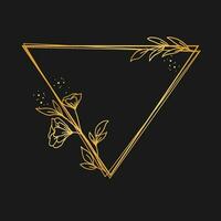 elegant triangel ram med guld blommor och löv för bröllop engagemang eller hälsning kort vektor