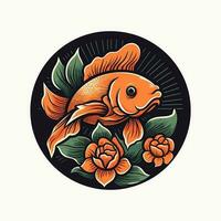 ein schön Fisch umgeben durch Blumen im ein Logo Illustration, perfekt zum ein Natur inspiriert Marke vektor