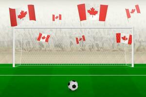 kanada fotboll team fläktar med flaggor av kanada glädjande på stadion, straff sparka begrepp i en fotboll match. vektor