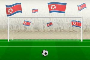 norr korea fotboll team fläktar med flaggor av norr korea glädjande på stadion, straff sparka begrepp i en fotboll match. vektor