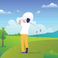 Mann schwingen Golfschläger im Golffeld vektor
