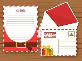 sehr geehrter Santa leer Brief oder Gruß Karte mit doppelseitig Briefumschlag zum fröhlich Weihnachten. vektor