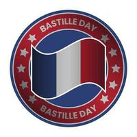 Bastille Tag oder Französisch National Tag Abzeichen Design, Logo, Siegel, Emblem, Aufkleber, Briefmarke, Etikett, Patch Vektor Illusion, Bastile Tag ist gefeiert auf 14 Juli jeder Jahr im Französisch mit Grunge Textur