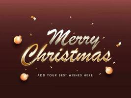 glad jul font med skinande gyllene grannlåt och konfetti band på sienna eller etruskisk röd bakgrund. vektor