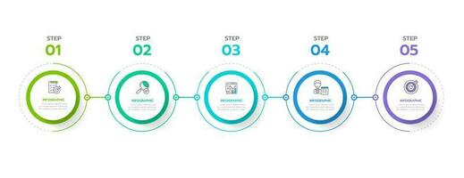 Infografik Vorlage zum Geschäft. 5 Schritte modern Zeitleiste Diagramm Roadmap mit Kreis Thema Diagramm, Präsentation Vektor Infografik.