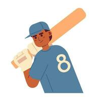 männlich weicher Ball Spieler packend Baseball Schläger halb eben bunt Vektor Charakter. richtig übergeben Teig. editierbar Hälfte Körper Person auf Weiß. einfach Karikatur Stelle Illustration zum Netz Grafik Design