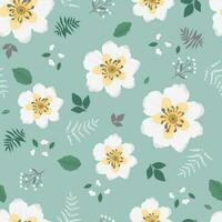 Weiß Blume Muster. Gekritzel Frühling Hintergrund mit Blumen- Elemente. Sommer Stoff Vektor nahtlos Textur