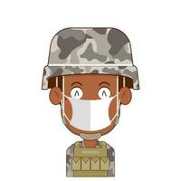 Soldat tragen medizinisch Maske Karikatur süß vektor