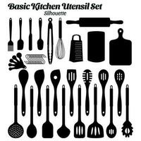 Basic Küche Utensil Silhouette Vektor Illustration Satz.