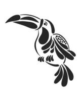 handgezeichneter Tukanvogel, schwarze Silhouette mit Ornament. Schablone, Illustration, Vektor