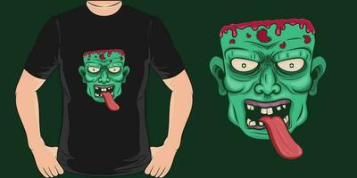 wütend Zombie, Schädel und Zombie T-Shirt Design. vektor