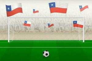 Chile Fußball Mannschaft Fans mit Flaggen von Chile Jubel auf Stadion, Strafe trete Konzept im ein Fußball passen. vektor