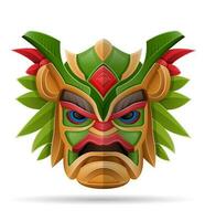 tiki mask hawaiian gammal tropisk totem huvud ansikte idol tillverkad av trä vektor illustration isolerat på vit bakgrund