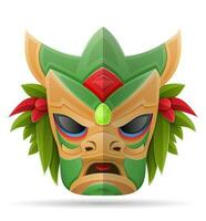 tiki mask hawaiian gammal tropisk totem huvud ansikte idol tillverkad av trä vektor illustration isolerat på vit bakgrund