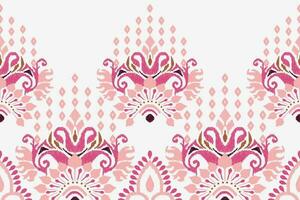 Ikat Blumen- Paisley Stickerei auf Weiß hintergrund.ikat ethnisch orientalisch Muster traditionell.aztekisch Stil abstrakt Vektor illustration.design zum Textur, Stoff, Kleidung, Verpackung, Dekoration, Sarong, Schal