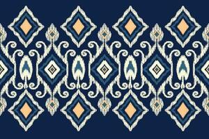 afrikansk ikat blommig paisley broderi på Marin blå bakgrund.ikkat etnisk orientalisk mönster traditionell.aztec stil abstrakt vektor illustration.design för textur, tyg, kläder, inslagning, dekoration