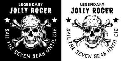 schwarz und Weiß Jahrgang Piraten Schädel Kopf und gekreuzte Knochen Vektor Illustration