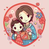 Mütter Tag Illustration Vektor Konzept süß kawaii Stil Liebe Kind