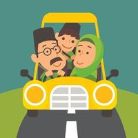 muslimsk far som kör på vägen med familjen tillsammans vektor