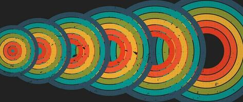 abstrakt retro 70s bakgrund vektor. färgrik årgång 1970 grunge eleganta tapet med cirkel, Ränder former. illustration design lämplig för affisch, baner, dekorativ, vägg konst. vektor