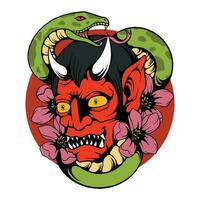 illustration av japansk hannya mask med orm vektor