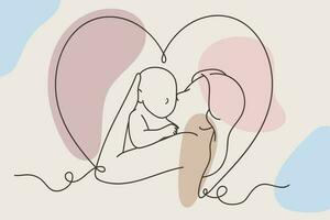 Mutter und Baby im Liebe. kontinuierlich Linie Zeichnung. Vektor Illustration.