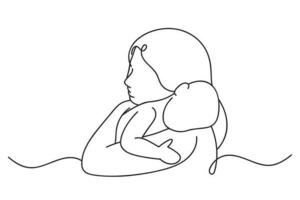 kontinuierlich einer Linie Zeichnung von Neugeborene Baby Schlafen auf Mutter Hände Mutter und Baby Linie Kunst Stil von Vektor Illustration, Mütter Tag Feier Mutterschaft